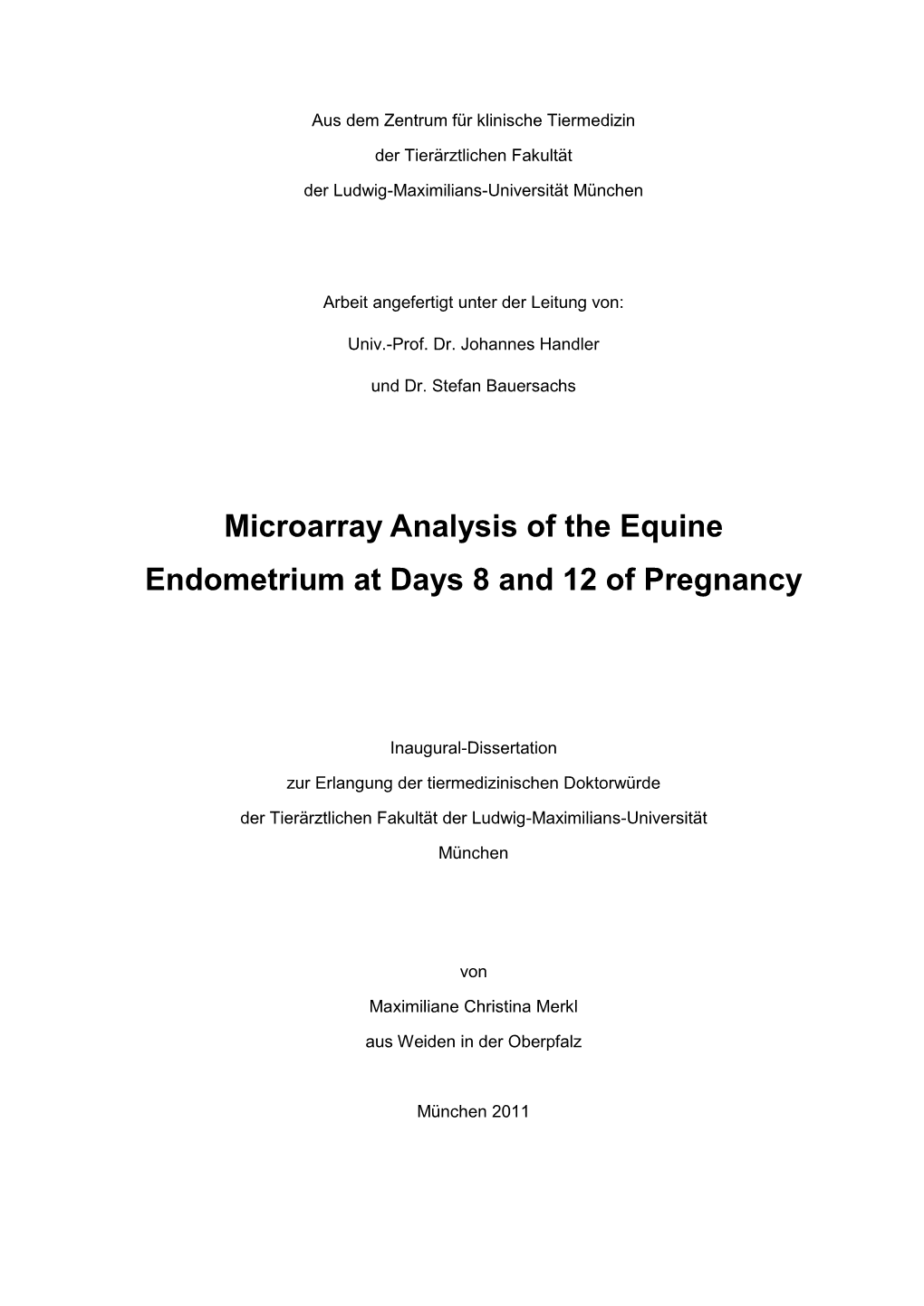 Microarray Analysis of the Equine Endometrium at Days 8 and 12 of Pregnancy