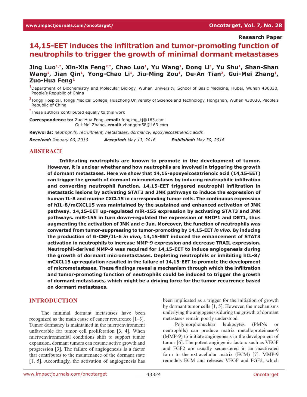 14,15-EET Induces the Infiltration and Tumor-Promoting Function of Neutrophils to Trigger the Growth of Minimal Dormant Metastases