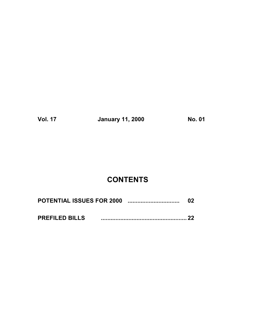 Legislative Update - Vol. 17 No. 01 January 11, 2000 - South Carolina Legislature Online