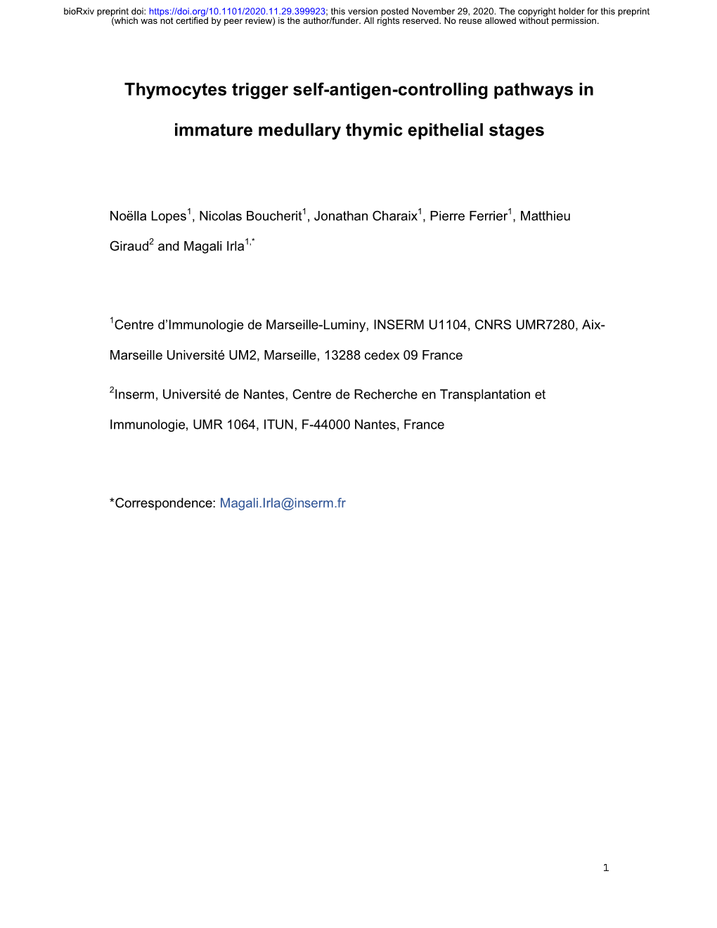 Thymocytes Trigger Self-Antigen-Controlling Pathways In