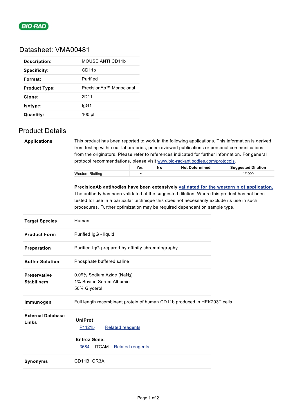 Datasheet: VMA00481 Product Details