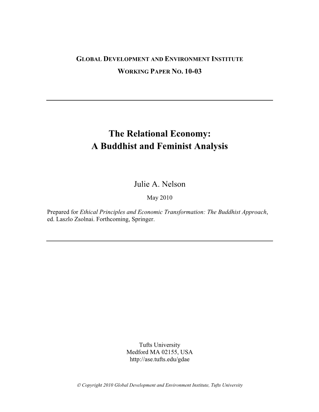 The Relational Economy: a Buddhist and Feminist Analysis