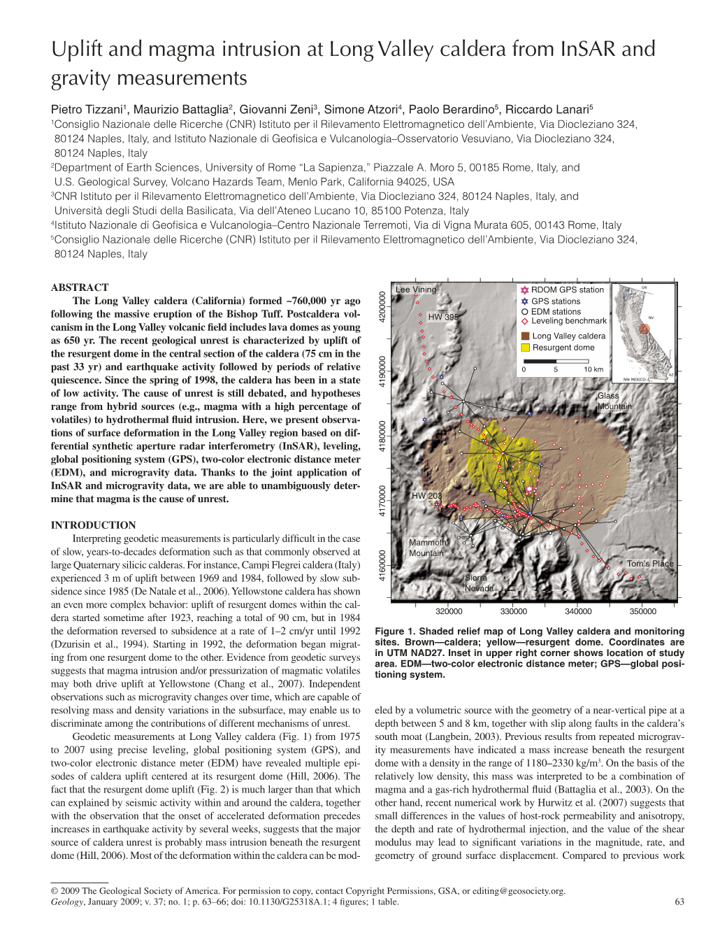 Uplift and Magma Intrusion at Long Valley Caldera from Insar and Gravity Measurements