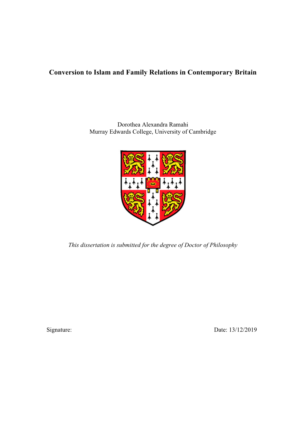 Conversion to Islam and Family Relations in Contemporary Britain