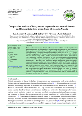 Comparative Analysis of Heavy Metals in Groundwater Around Sharada and Bompai Industrial Areas, Kano Metropolis, Nigeria