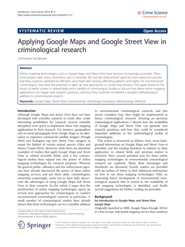Applying Google Maps and Google Street View in Criminological Research Christophe Vandeviver