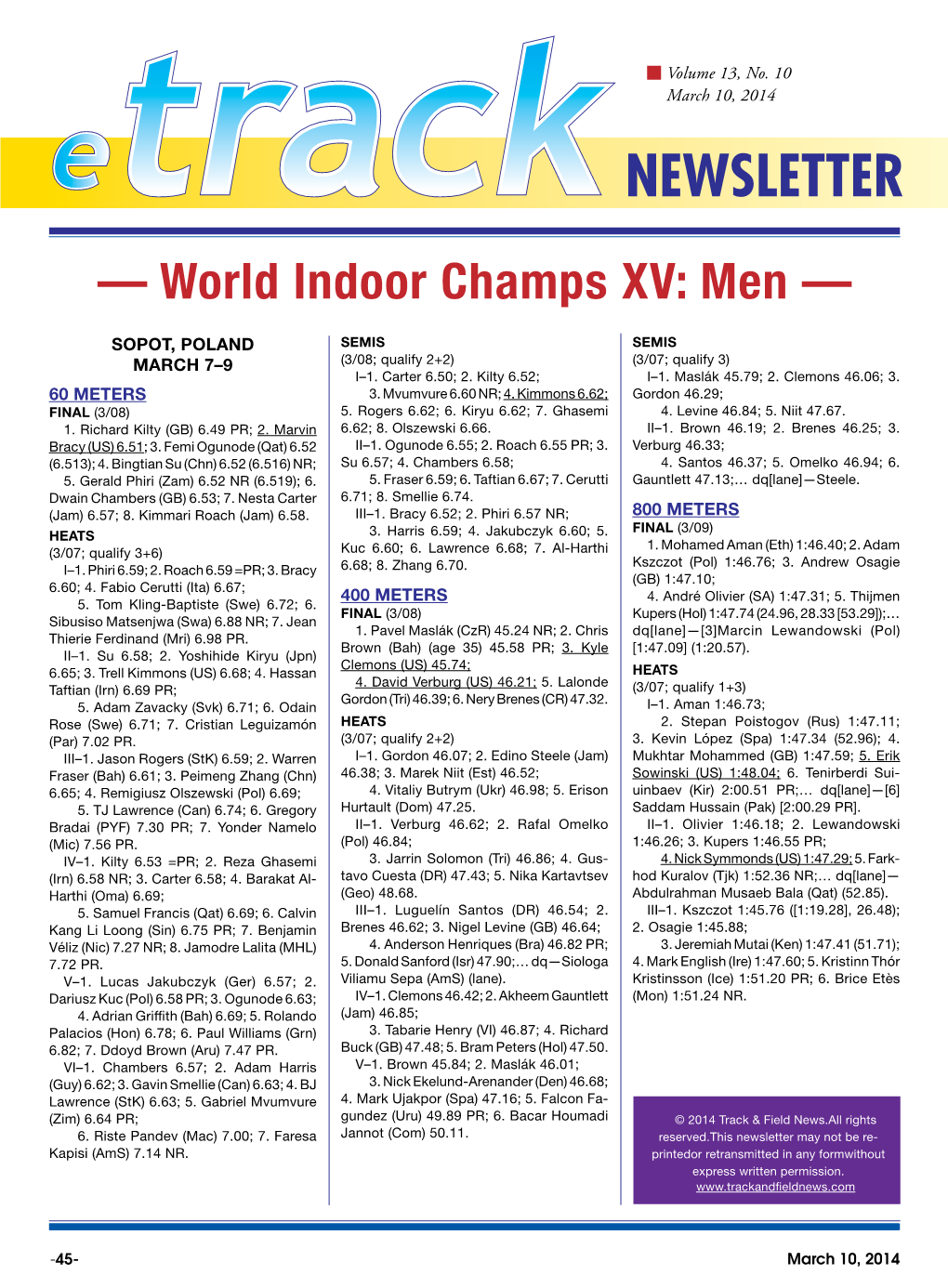 — World Indoor Champs XV: Men —