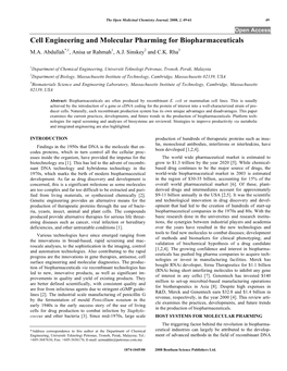 Cell Engineering and Molecular Pharming for Biopharmaceuticals M.A