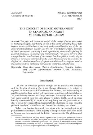 The Concept of Mixed Government in Classical and Early Modern Republicanism