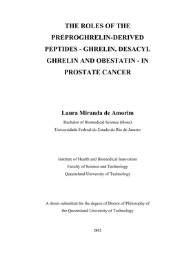 Ghrelin, Desacyl Ghrelin and Obestatin - in Prostate Cancer