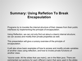 Summary: Using Refletion to Break Encapsulation