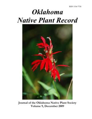 Journal of the Oklahoma Native Plant Society, Volume 9, December