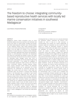 Integrating Community- Based Reproductive Health Services with Locally Led Marine Conservation Initiatives in Southwest Madagascar