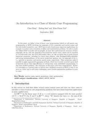 An Introduction to a Class of Matrix Cone Programming