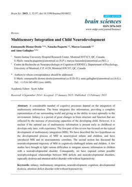 Multisensory Integration and Child Neurodevelopment