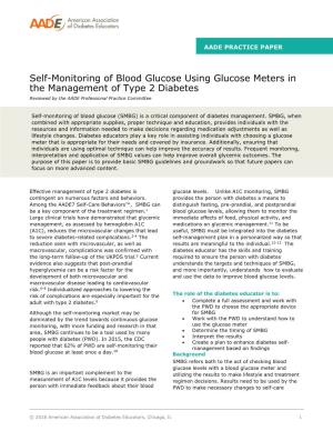 Self-Monitoring of Blood Glucose Using Glucose Meters in the Management of Type 2 Diabetes Reviewed by the AADE Professional Practice Committee