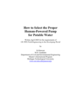 Selection of a Pump for Lifting Water in a Developing Country Involves Investigation of the Groundwater Depth, Capacity Demand