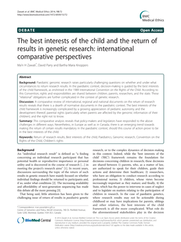 The Best Interests of the Child and the Return of Results In