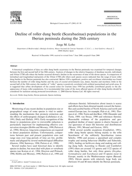 Decline of Roller Dung Beetle (Scarabaeinae) Populations in the Iberian Peninsula During the 20Th Century