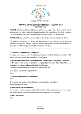 D Minutes of the Council Meeting 14 January 2019
