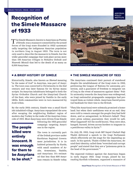 Recognition of the Simele Massacre of 1933