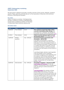 Parliamentary Monitoring September 2020