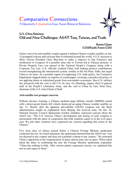 Old and New Challenges: ASAT Test, Taiwan, and Trade -- Comparative Connections: Vol. 9 No. 1 -- April 2007