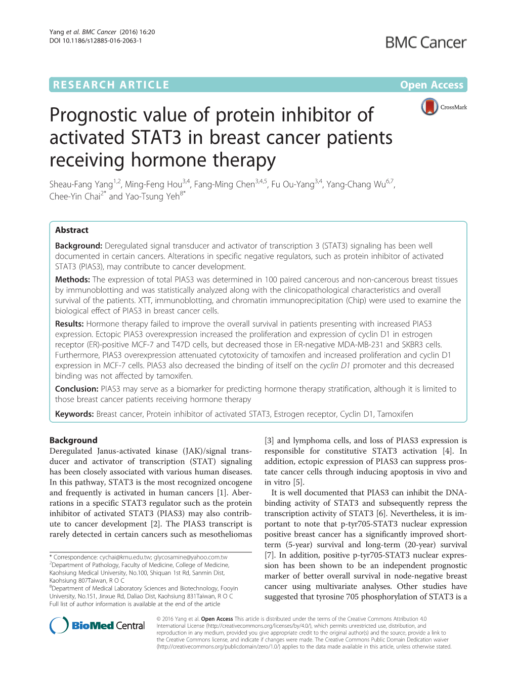 Prognostic Value of Protein Inhibitor of Activated STAT3 in Breast Cancer