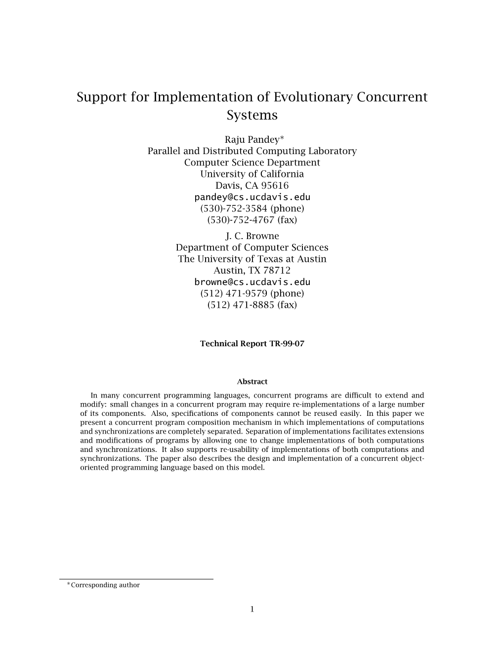 Support for Implementation of Evolutionary Concurrent Systems