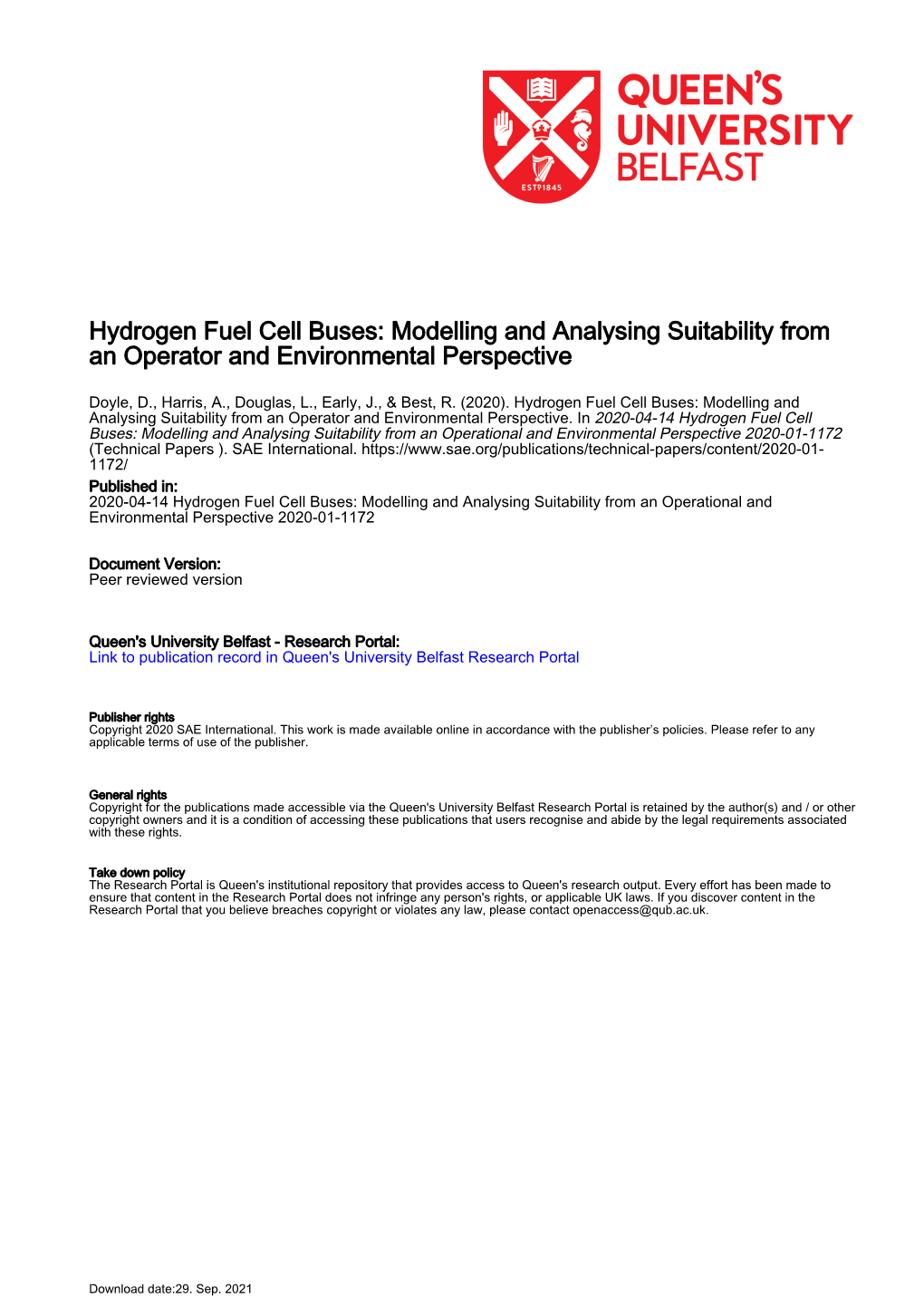 Hydrogen Fuel Cell Buses: Modelling and Analysing Suitability from an Operator and Environmental Perspective