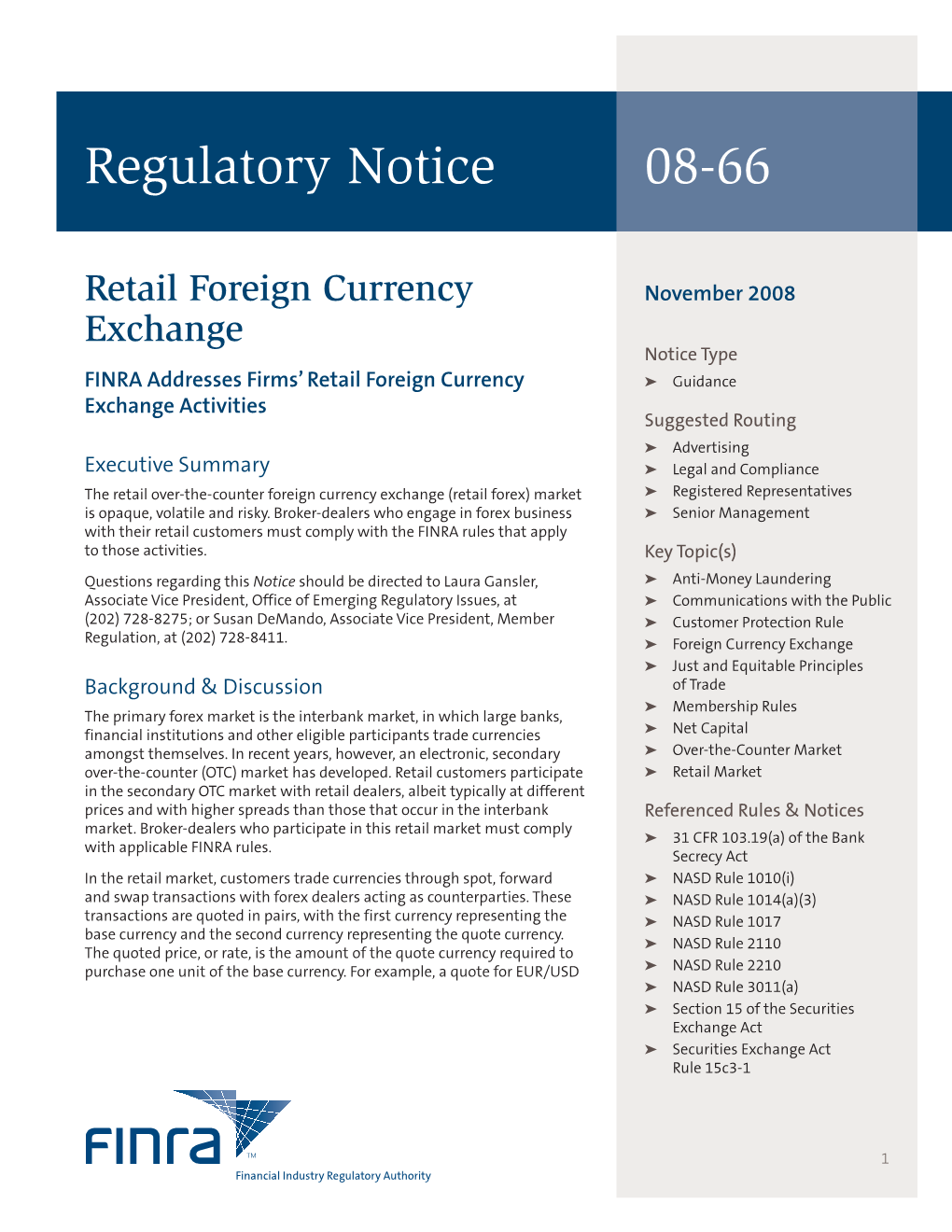 Regulatory Notice 08-66