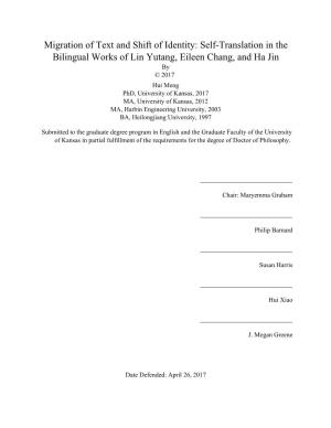 Self-Translation in the Bilingual Works of Lin Yutang, Eileen Chang, and Ha