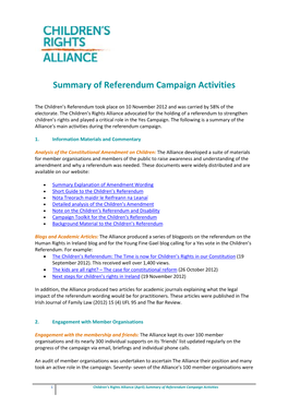 Summary of Referendum Campaign Activities