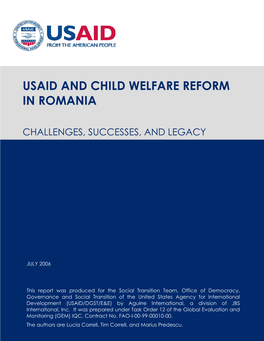 Usaid and Child Welfare Reform in Romania