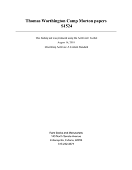 Thomas Worthington Camp Morton Papers S1524