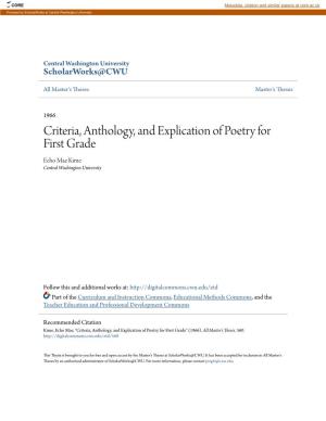 Criteria, Anthology, and Explication of Poetry for First Grade Echo Mae Kime Central Washington University
