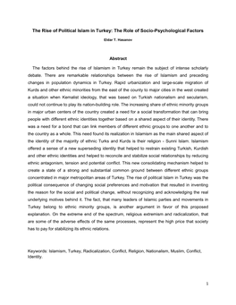 The Rise of Political Islam in Turkey: the Role of Socio-Psychological Factors