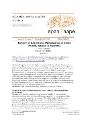 Equality of Educational Opportunities at Public Primary Schools in Argentina