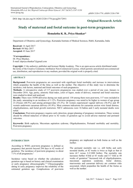 Study of Maternal and Foetal Outcome in Post-Term Pregnancies