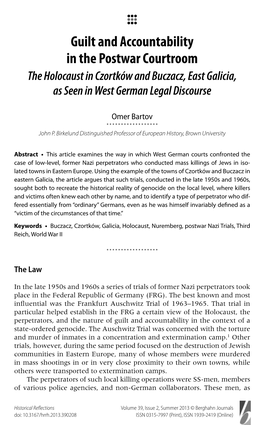 Guilt and Accountability in the Postwar Courtroom the Holocaust in Czortków and Buczacz, East Galicia, As Seen in West German Legal Discourse