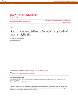 An Exploratory Study of Internet Vigilantism Karl Allen Wehmhoener Iowa State University