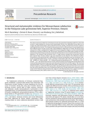 Structural and Metamorphic Evidence for Mesoarchaean Subduction in the Finlayson Lake Greenstone Belt, Superior Province, Ontari