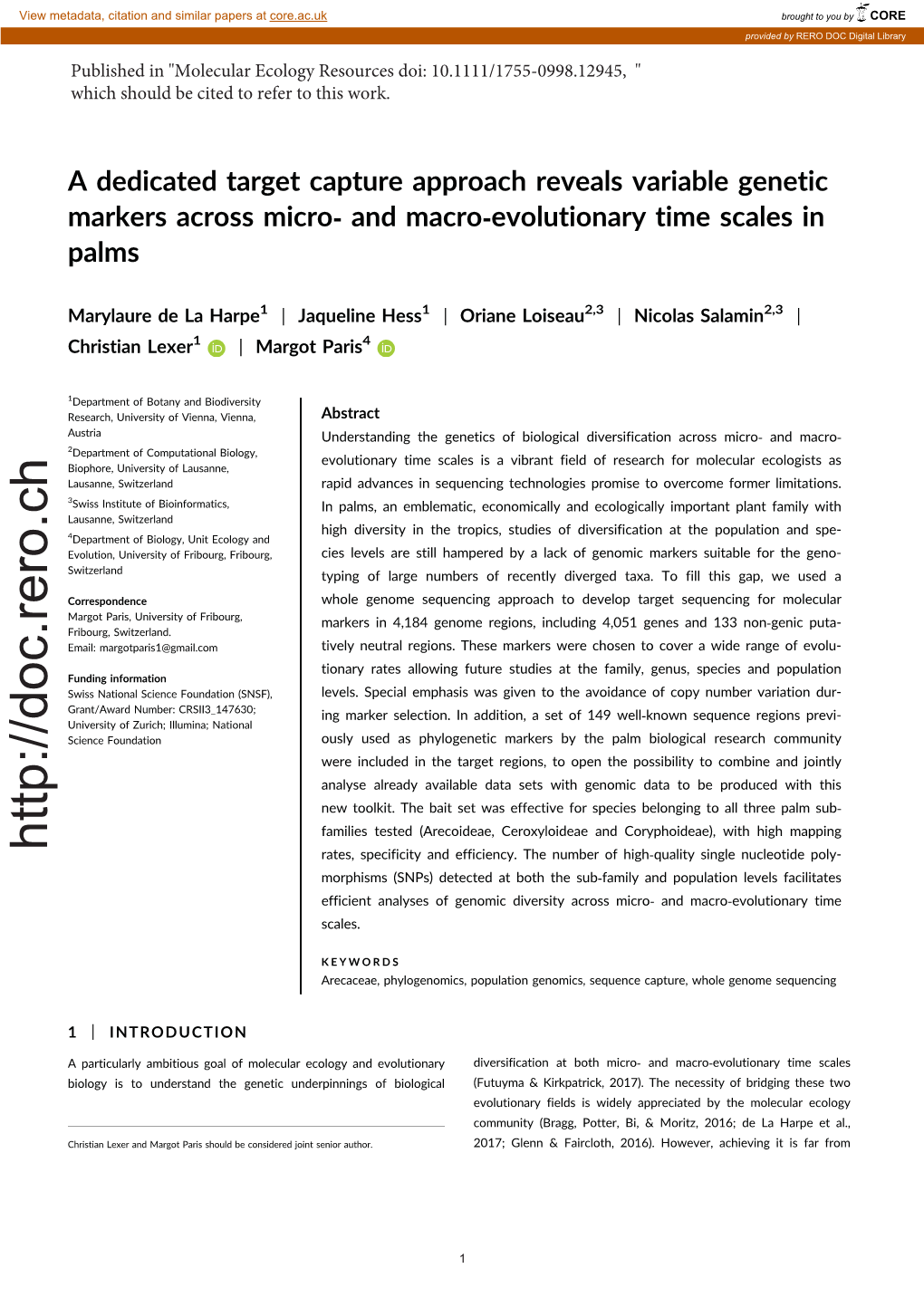 And Macro‐Evolutionary Time Scales in Palms