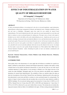 Effect of Industrialization on Water Quality of Hirakud Reservoir