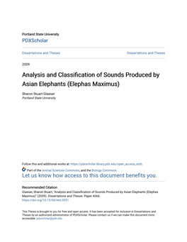 Analysis and Classification of Sounds Produced by Asian Elephants (Elephas Maximus)
