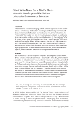 Gilbert White Never Came This Far South: Naturalist Knowledge and the Limits of Universalist Environmental Education