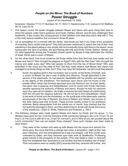 Power Struggle Lesson #7 for November 14, 2009 Scriptures: Genesis 17:10-17; Numbers 16; 17; 26:9,11; Deuteronomy 11:6; Joshua 4:3-9; Matthew 26:13; Luke 22:19