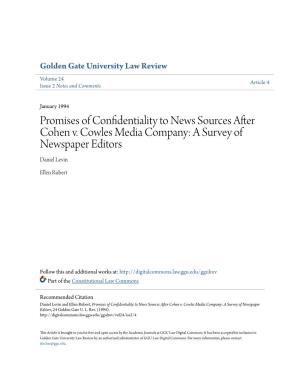 Promises of Confidentiality to News Sources After Cohen V