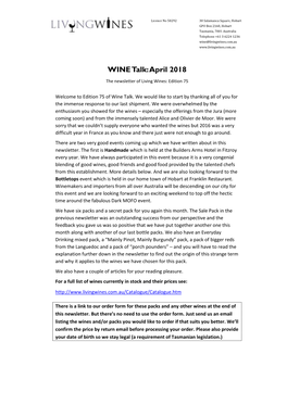 WINE Talk: April 2018