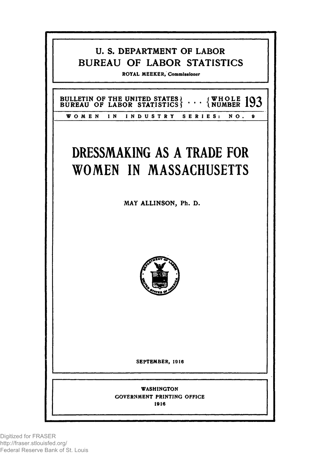 Dressmaking As a Trade for Women in Massachusetts